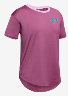 Under Armour HG SS dětské funční triko tm. růžová+